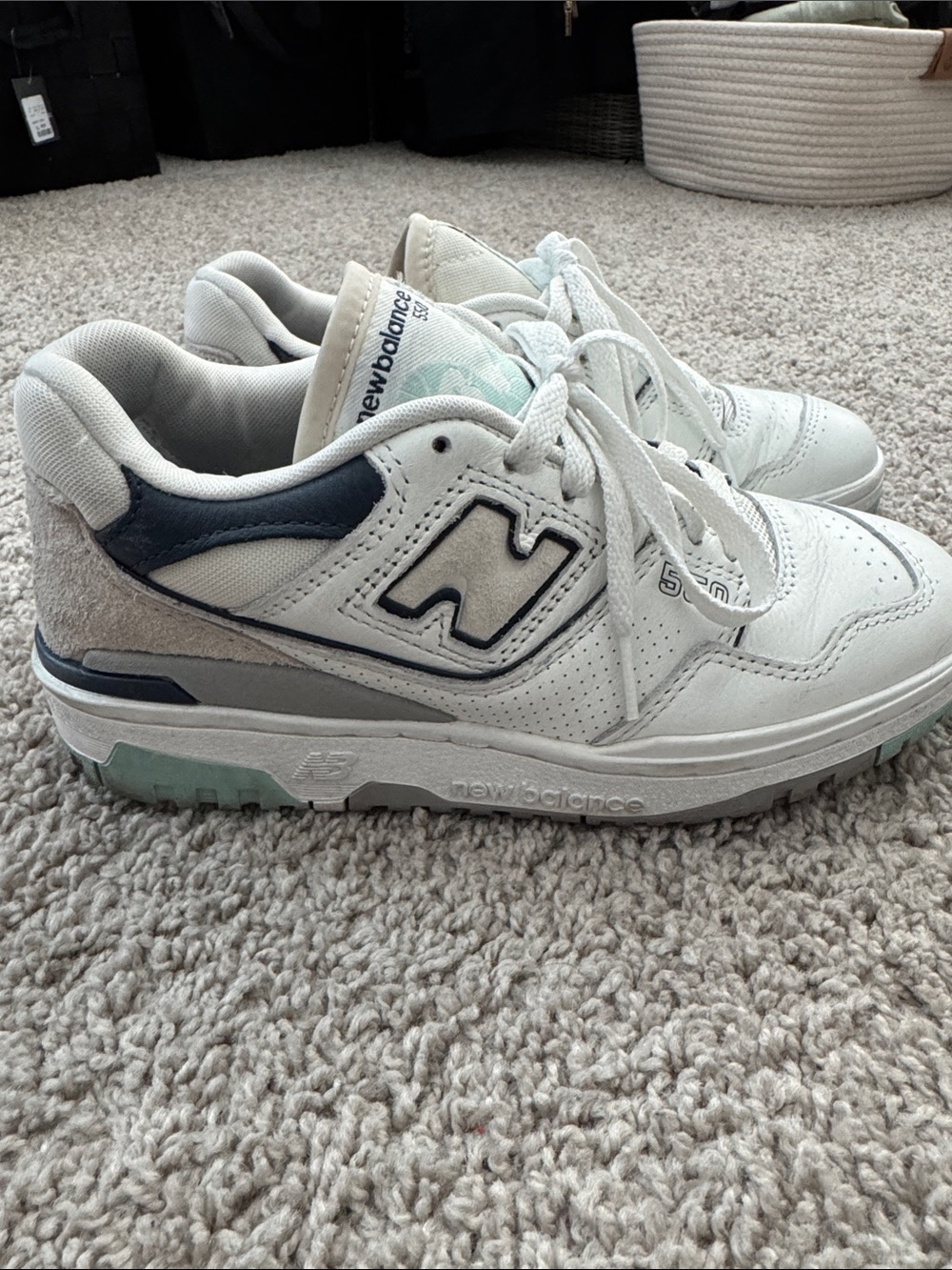 New Balance 550 Sneakers with Light Blue and Navy Accents
